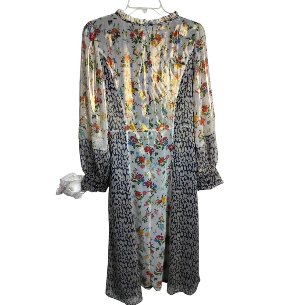 5555)Current Air M Mix Print Cottagore Metallic Floral Long Sleeve Midi Dress - Picture 3 of 11
